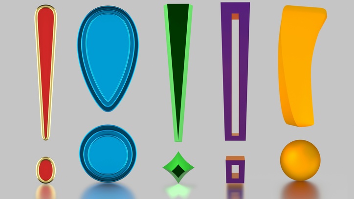 Ausrufezeichen in verschiedenen Formen und Farben